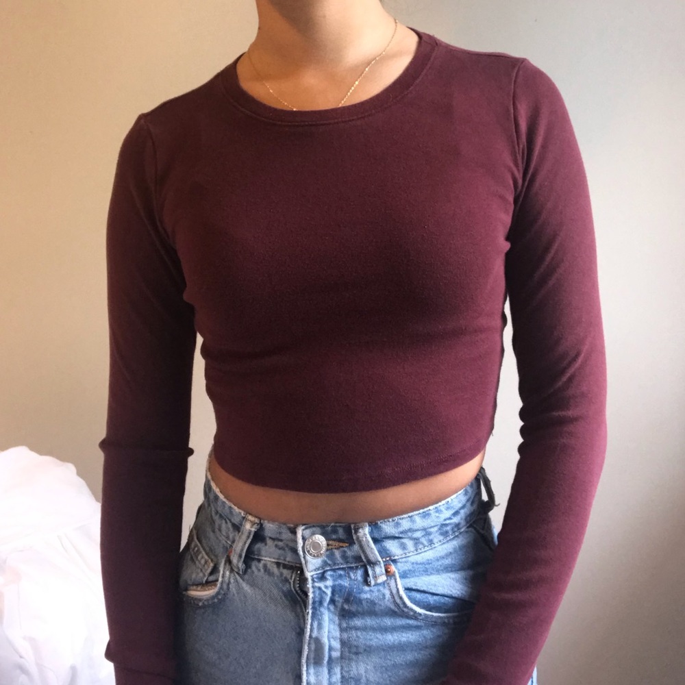 Maroon Long Sleeve Crop Top